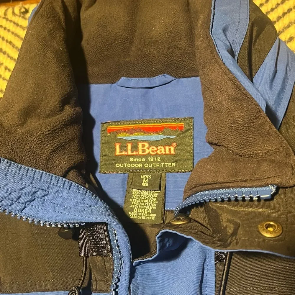 mens ll bean insulated coat jacket Packaway hood black blue size M vintage